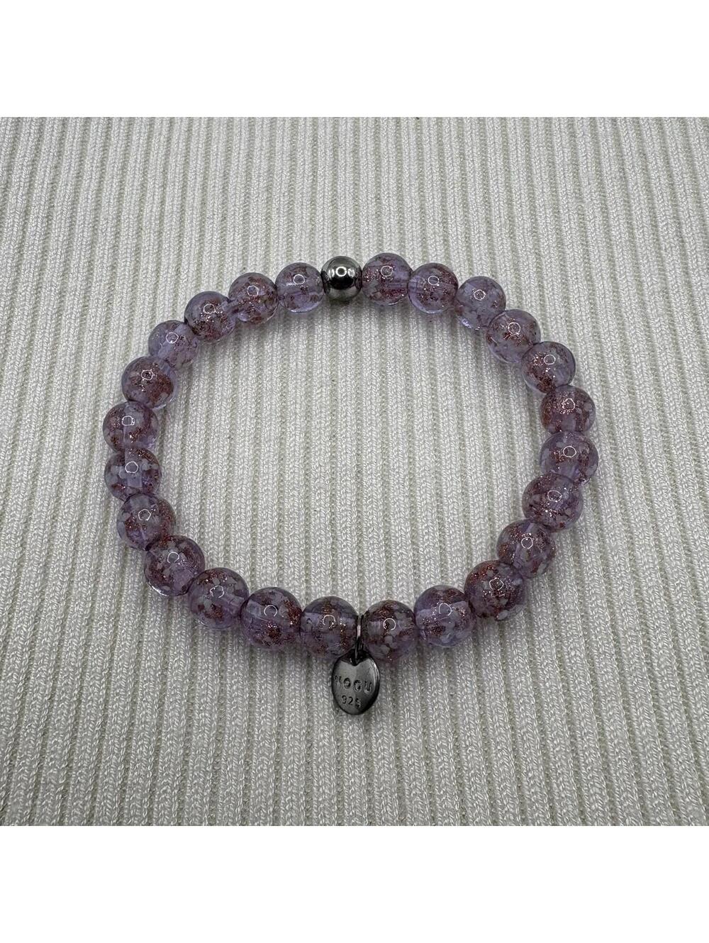 NOGU 925 Lilac Silver Firefly Glass Bead Stretch Bracelet